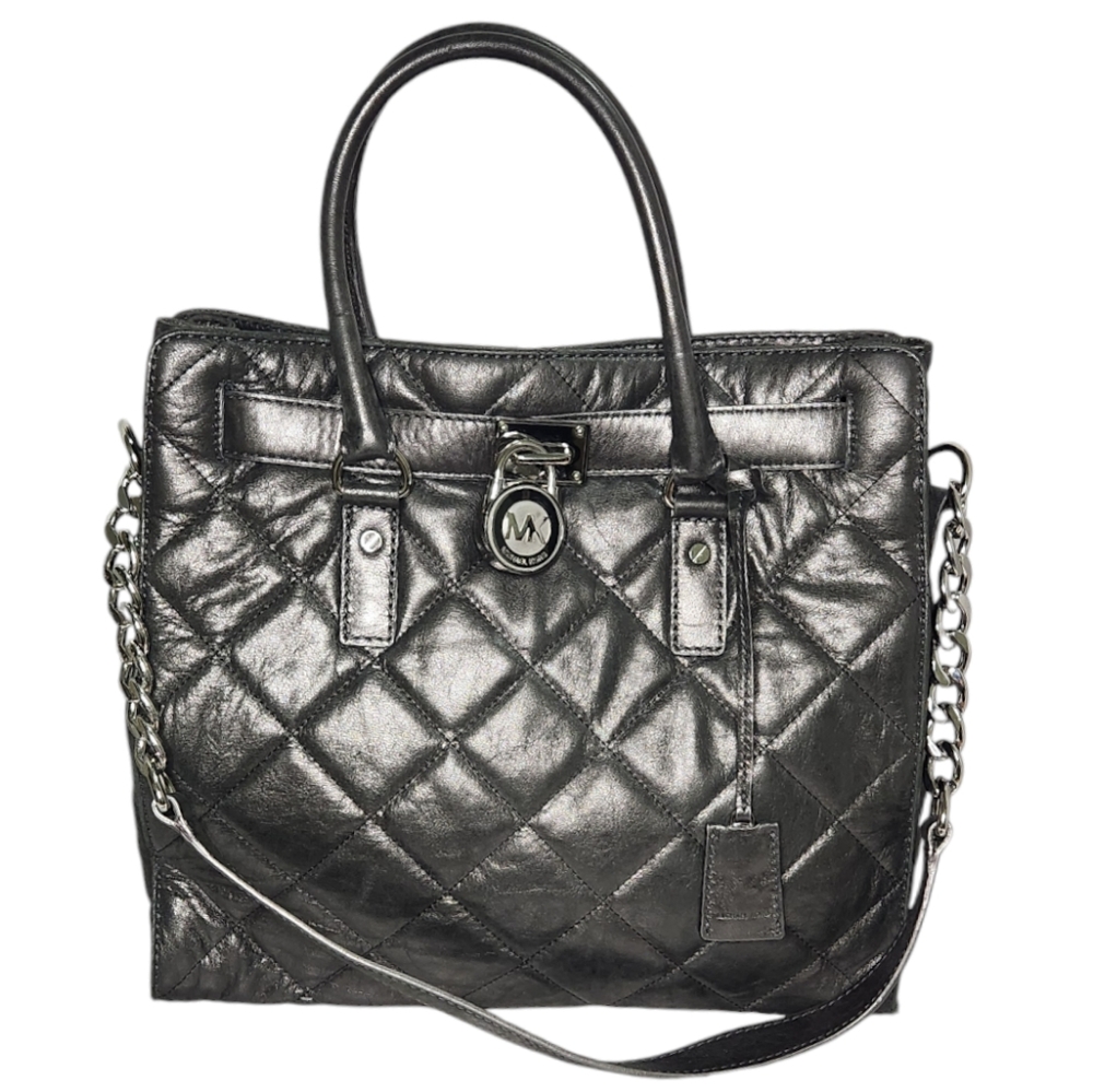 MICHAEL KORS Hamilton Quilted Metallic Gray Tote/Shoulder Bag - Picture 1 of 17